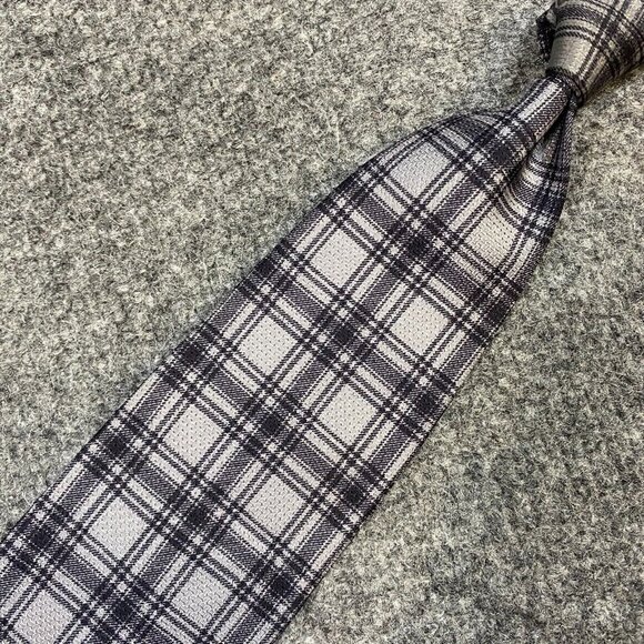 Vintage Versace Versus Tie Silk Gray Plaid Abstract Silk - Picture 2 of 8